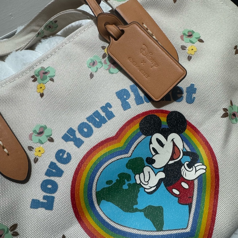 Coach x Disney Cream and Brown Love Your Planet Tote - Picture 2 of 5